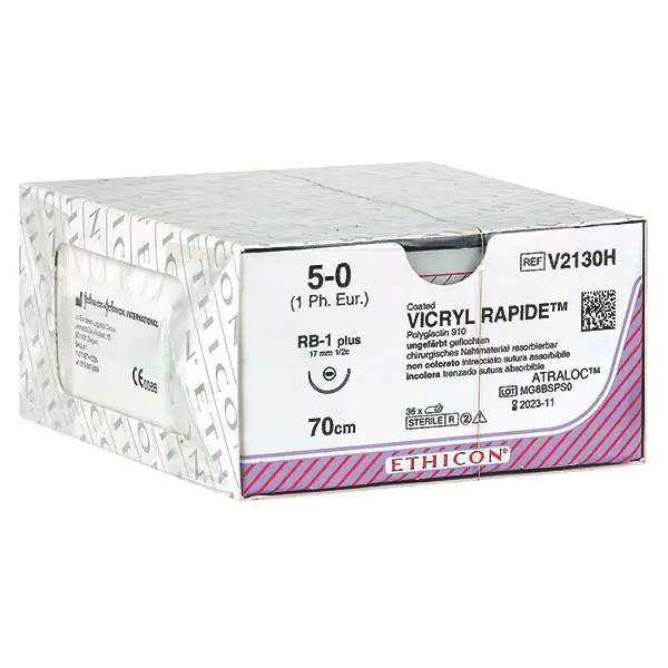 Vicryl Rapide, Ethicon RB1-Plus, ungefärbt geflochten | 1 | 5/0 | 0,70 m