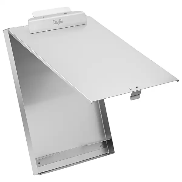 Läufer form holder with box, aluminium Läufer clipboard, aluminium, with box, opens at the bottom, with large inner compartment for documents and separate area for utensils